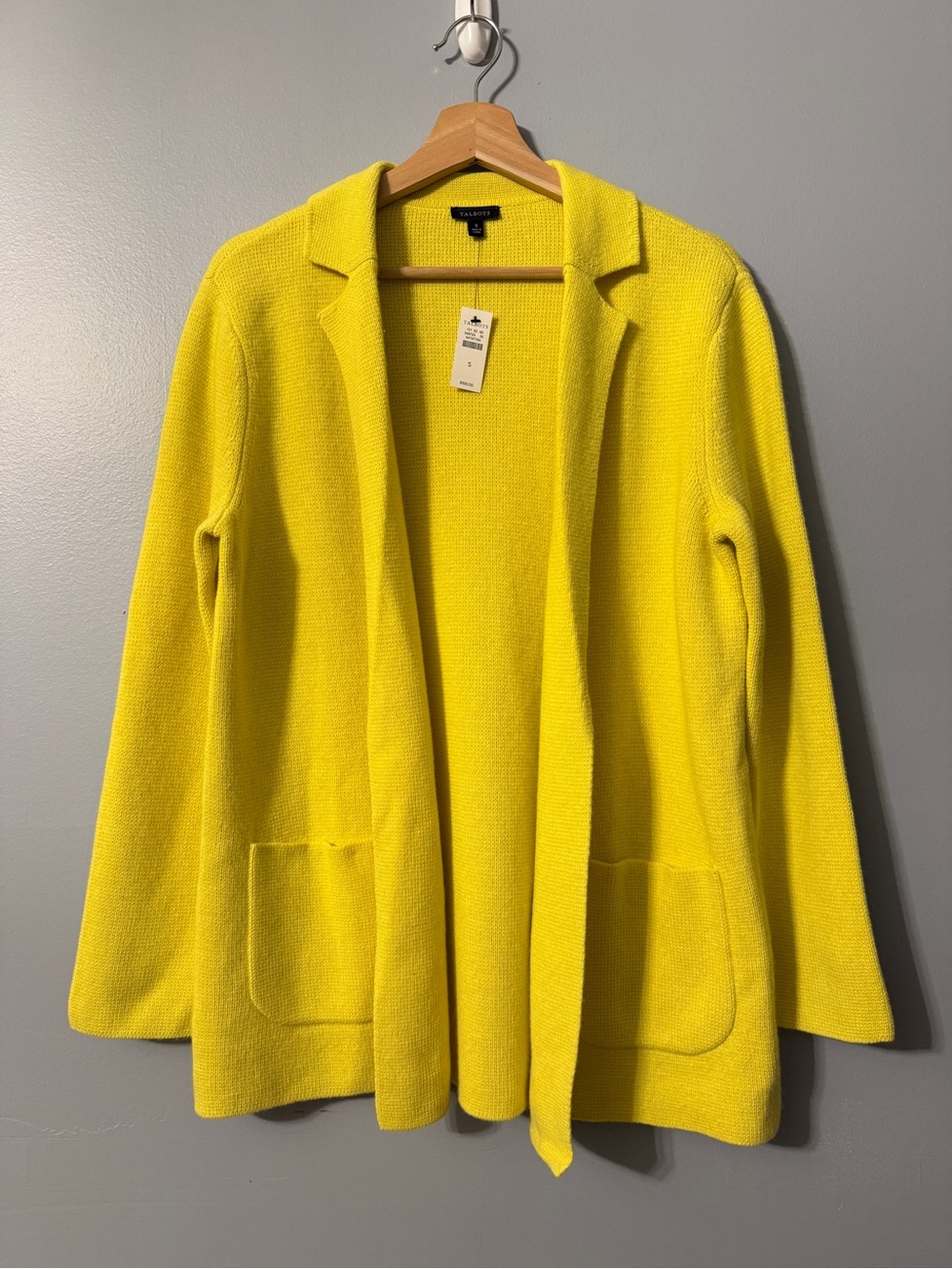 Talbots Wool Blend Yellow Open-Front Knit Sweater Blazer